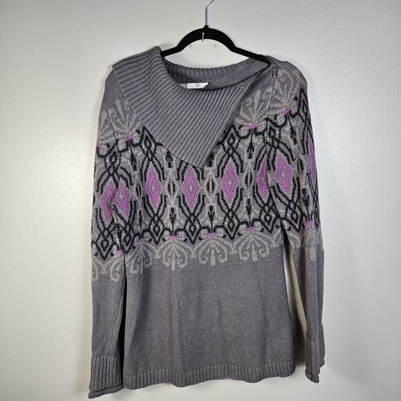 Athleta Sweater Womens Fair Isle Zip Turtleneck Cotton/Cashmere Blend Pullover - Picture 1 of 8